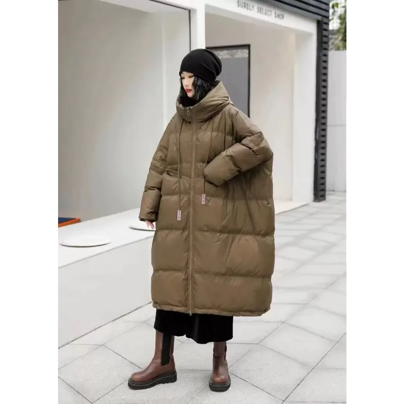 

Long Hooded White Duck Down Korean Style Oversized Loose Versatile Stylish Trendy Chubby Girls New High-end Down Jacket Women
