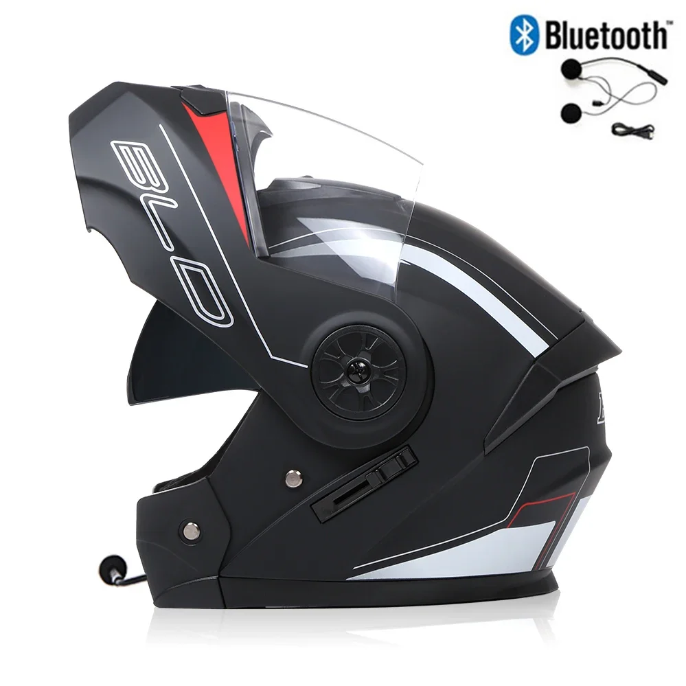 Cool Flip Up Modular Helmet with Bluetooth Dual Lens Racing Motorcycle Helmets DOT Motocross Helmet Full Face Cascos Para Moto