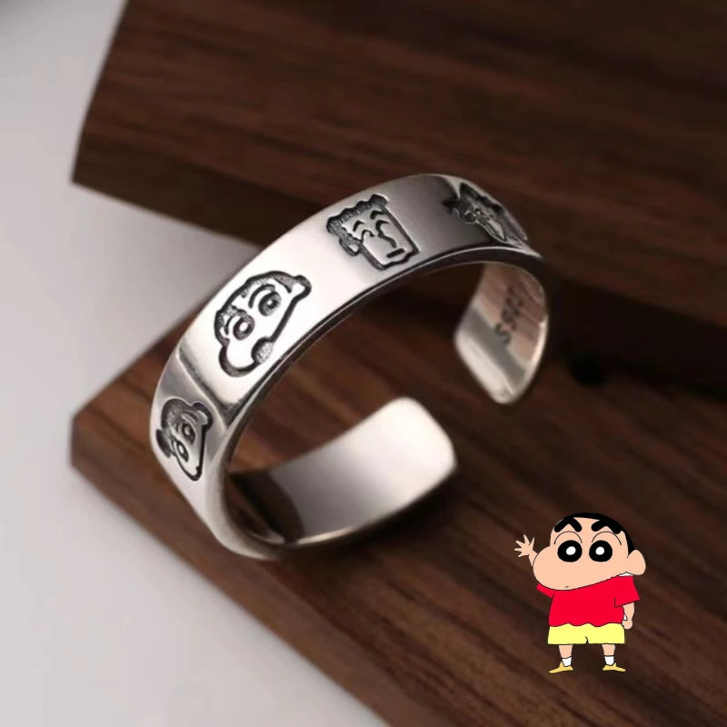 Crayon Shin-chan Women Adjustable Ring Fashion Simple Jewelry Girl Cartoon Finger Ring Anime Open Ring Wedding Bands Couple Gift