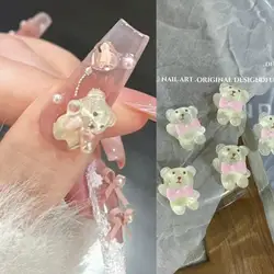 30PCS 3D Kawaii Resin Ballet Bears Nail Charms Transparent Bow Teddy Bear Nail Art Decoration Accessories DIY Manicure Crafts