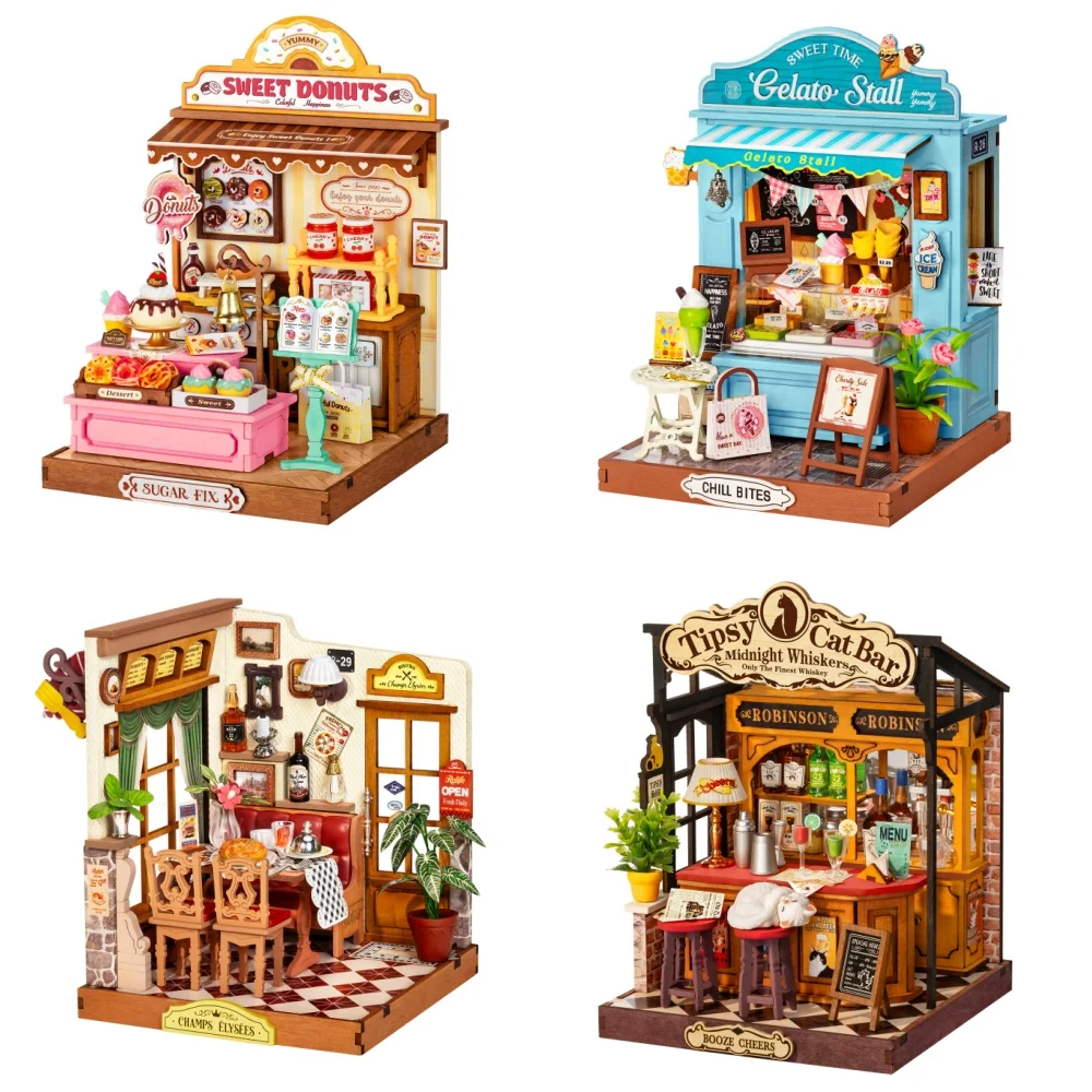 Набор для сборки миниатюрного домика Rolife Sweetie's Donut Shop, 141 деталь, 3D-пазл, модель домика для кукол, набор для строительства мини-домика для взрослых