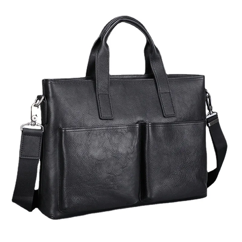 New Top Grain Leather Briefcase for Men Business Vintage Messenger Bag Office Work Laptop Shoulder Bag
