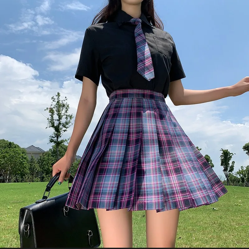 3 pçs menina uniforme escolar verão feminino jk terno cintura alta saia plissada estilo universitário kawai meninas trajes da escola 2022nova moda