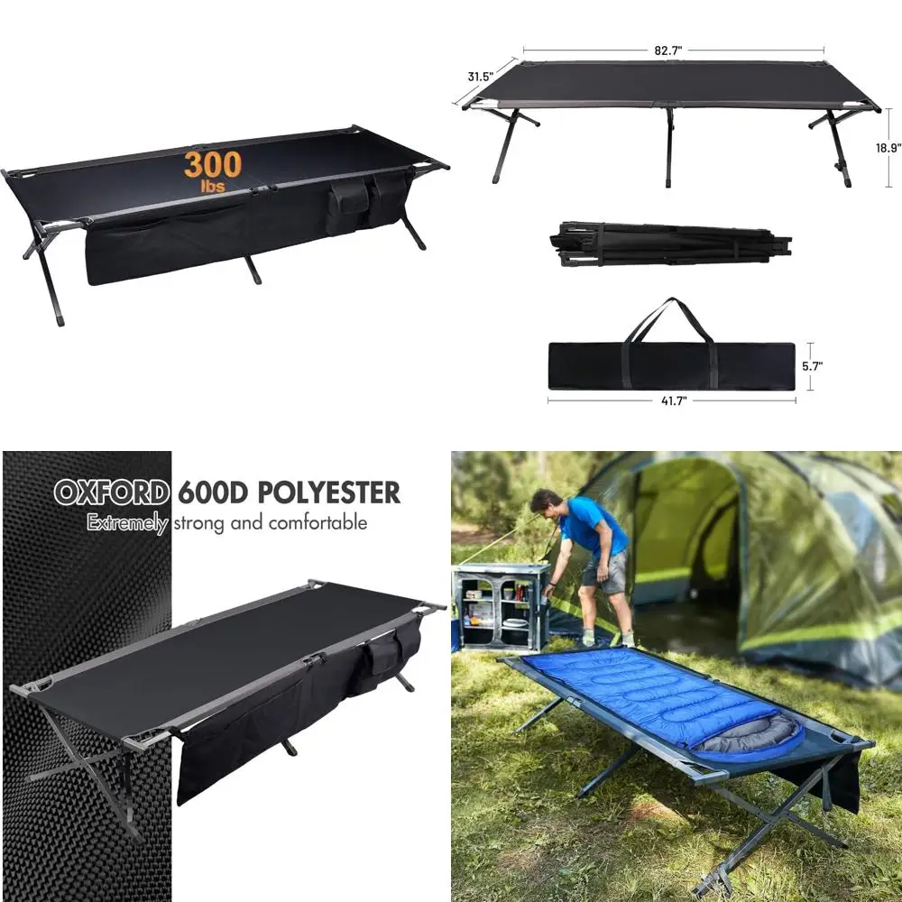 

Складная портативная походная кроватка для взрослых с сумкой для переноски и боковым хранилищем, идеально подходит для сна на открытом воздухе и решения для гостевой кровати