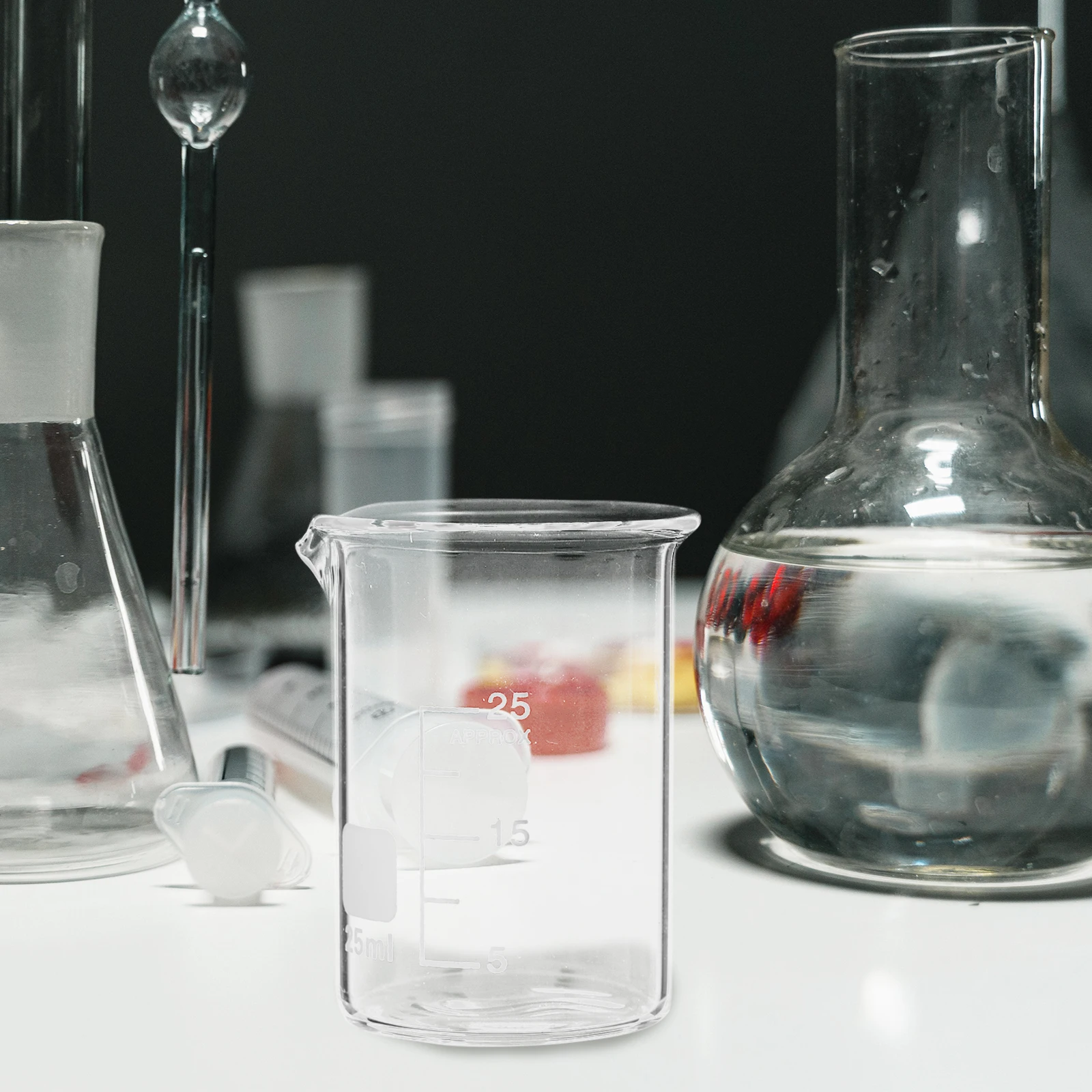 6 قطعة مجموعة أكواب زجاجية وضع مستقر قاعدة حمض مقاومة كيميائيًا أكواب قياس المذيبات كوب قياس المختبر