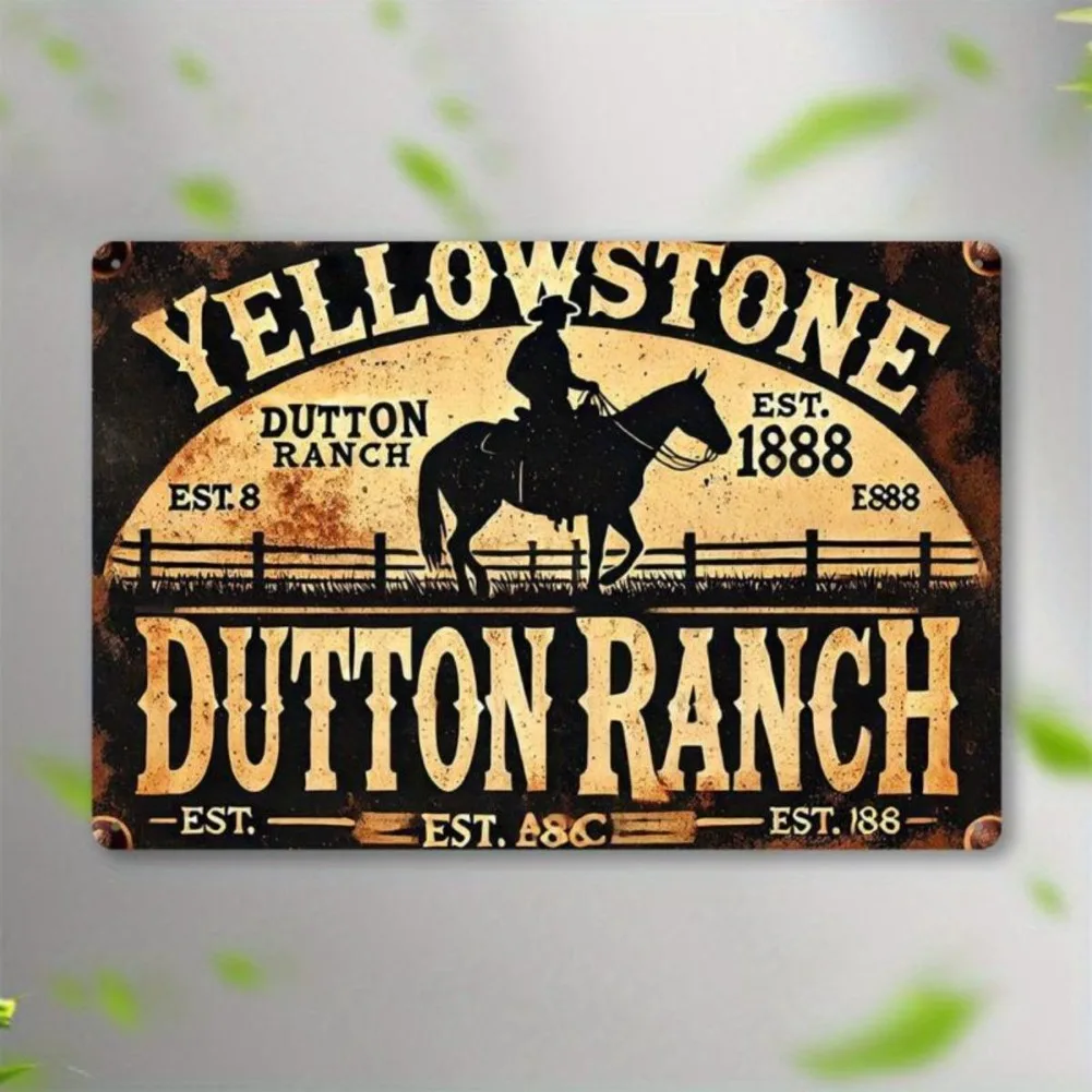 Letrero Metálico con Temática de Vaqueros y Caballos, 1 Pieza, Estilo Vintage Dutton Yellowstone Ranch - Decoración de Pared, Perfecto para el Hogar, Bar, Cafetería, Garaje, Área Exterior
