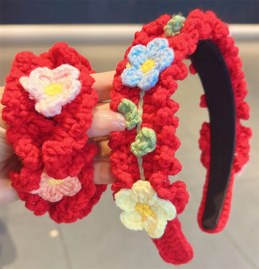 New Fashion children\'s hair accessories hand-knitted wool headband lady cute girl heart flower wide headband hair accessories