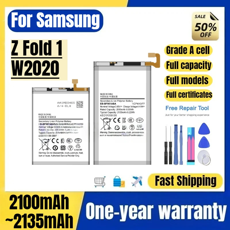 

EB-BF901ABA/BF907 for Samsung Z Fold 1/W2020 Phone Battery High Quality High Capacity Replacement Bateria Grade A Cell with Tool