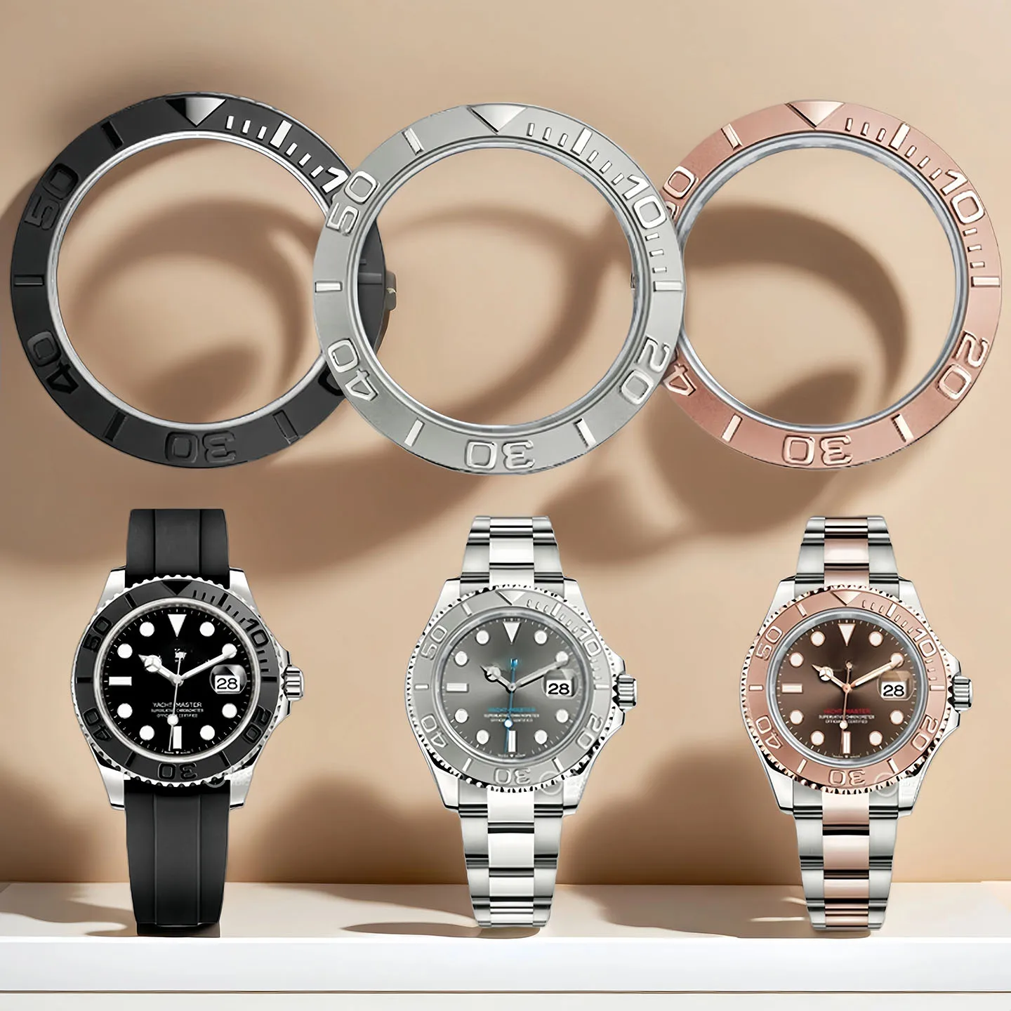 For Rolex Black YACHT-MASTER 38mm 40mm Ceramic Bezel insert Men Watch Rings Parts Submariner Daytona nh35 nh36/38 Case Accessory