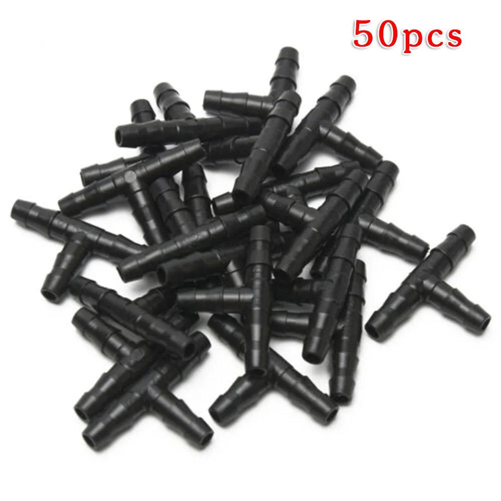 50PCS Barb Tee Piece 3 Way 4/7mm Connector Garden Watering Pipe Hose T Joint Micro Drip Irrigation Tool 1/4\'\' Couplings Tool