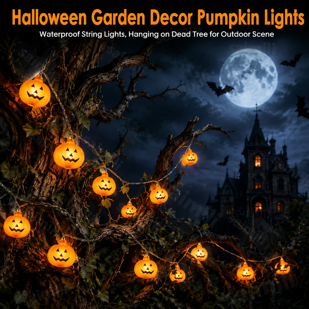 Halloween Spooky Pumpkin LED String Lights Battery Operated Energy Saving Warm Light For Indoor Outdoor Yard Party Decoration