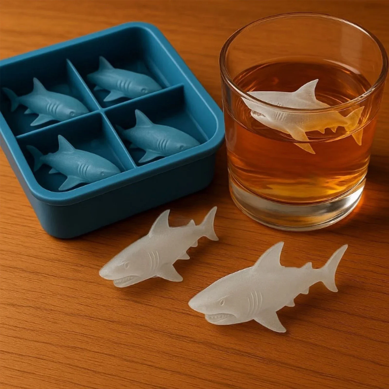 Kreative Hai-Form, 3D-Whisky-Eisform, niedliche, leicht zu lösende Silikon-Tablett-Formerform zum Trinken von Wasser, Küche, Eiscreme-Form