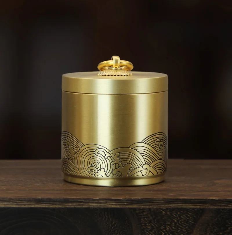 Brass Auspicious Clouds Ashtray with Cover Home Office Handicraft Decoration Copper Storage Tank