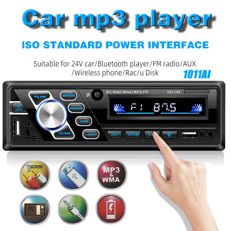 Car Radio 24/12V AUX FM USB TF Card Color Button OLED Autoradio 1Din ISO Interface MP3 Player U Disk Bluetooth Hands-free