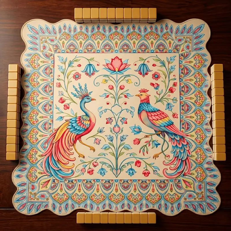 tapete-quadrado-vikama-retro-exotico-duplo-pavao-para-mahjong-antiderrapante-redutor-de-ruido-duravel-para-mahjong-poker-jogos-de-cartas-e-decoracao-de-casa