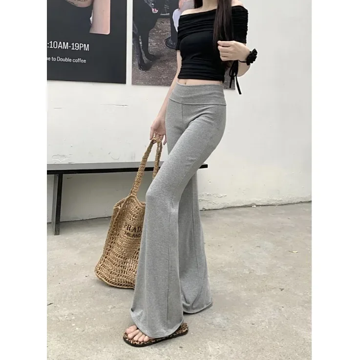 

2025 Black High Waist Draped Elastic Casual Pants Women's Spring Fashionable Vintage Flared Long Trousers Comfortable Loose Fit