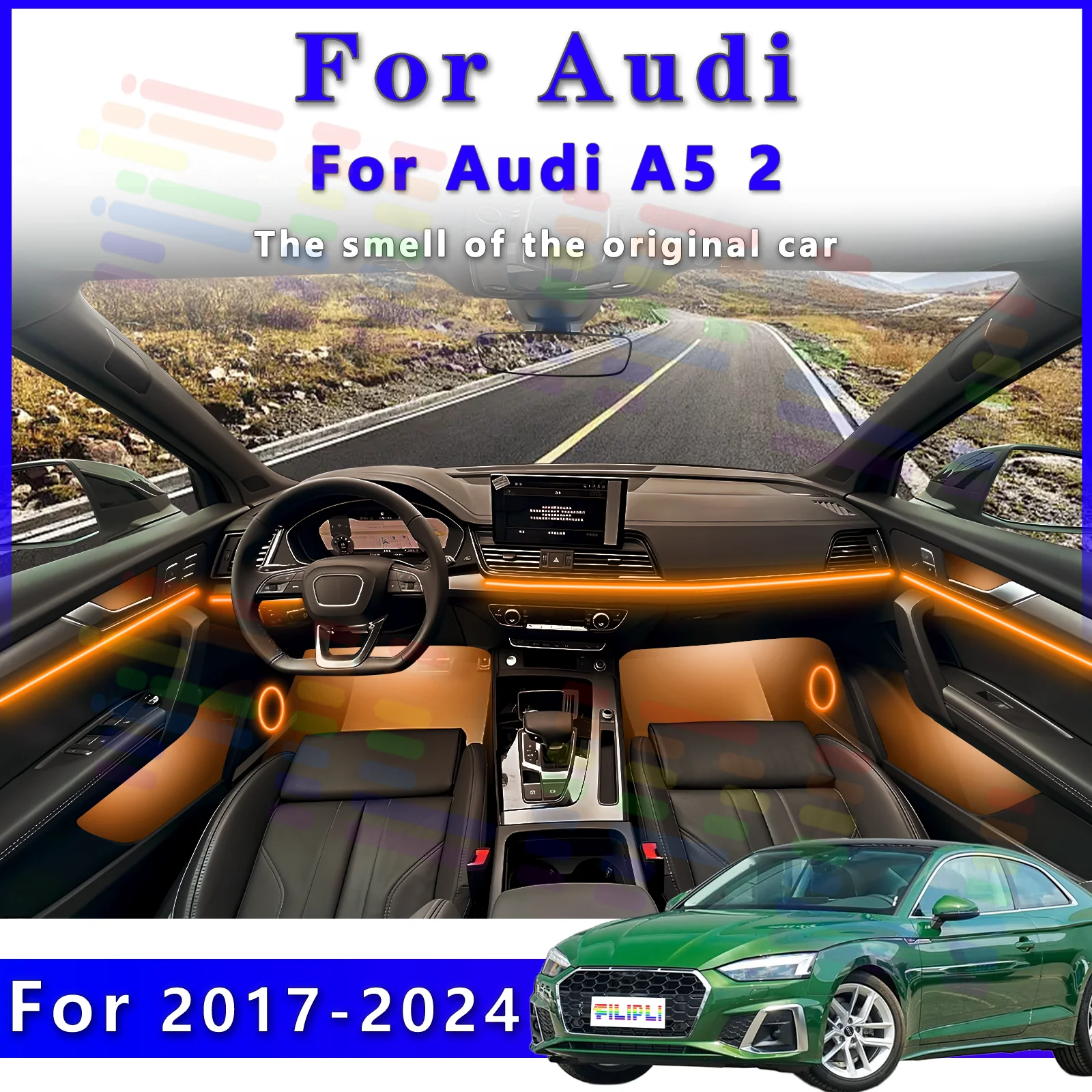 

For Audi A5 2017-2024 Car Interior RGB LED Atmosphere Light Strip Fiber Optic Neon Invisible Ambient Lamp APP Decoration Trim