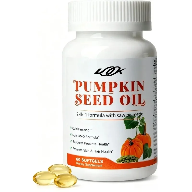 Pumpkin Seed Oil Paired with Sawpalm -60 Softgel Capsules | Cold Pressed To Support Hair, Urinary Bladder, and Prostate Health