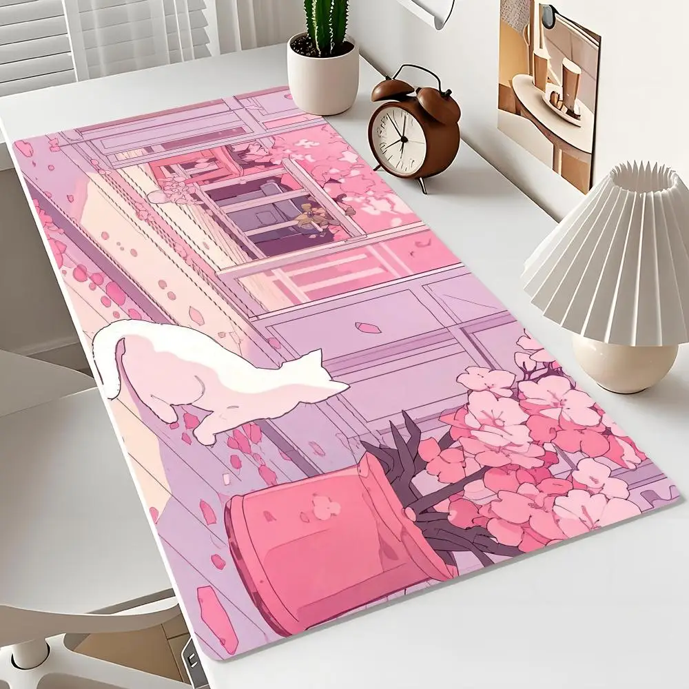 

Романтический цвет вишни и иллюстрация кота, большой коврик для мыши, настольный коврик, игровые коврики, аксессуары для стола, коврик для компьютерного стола, коврики для мыши