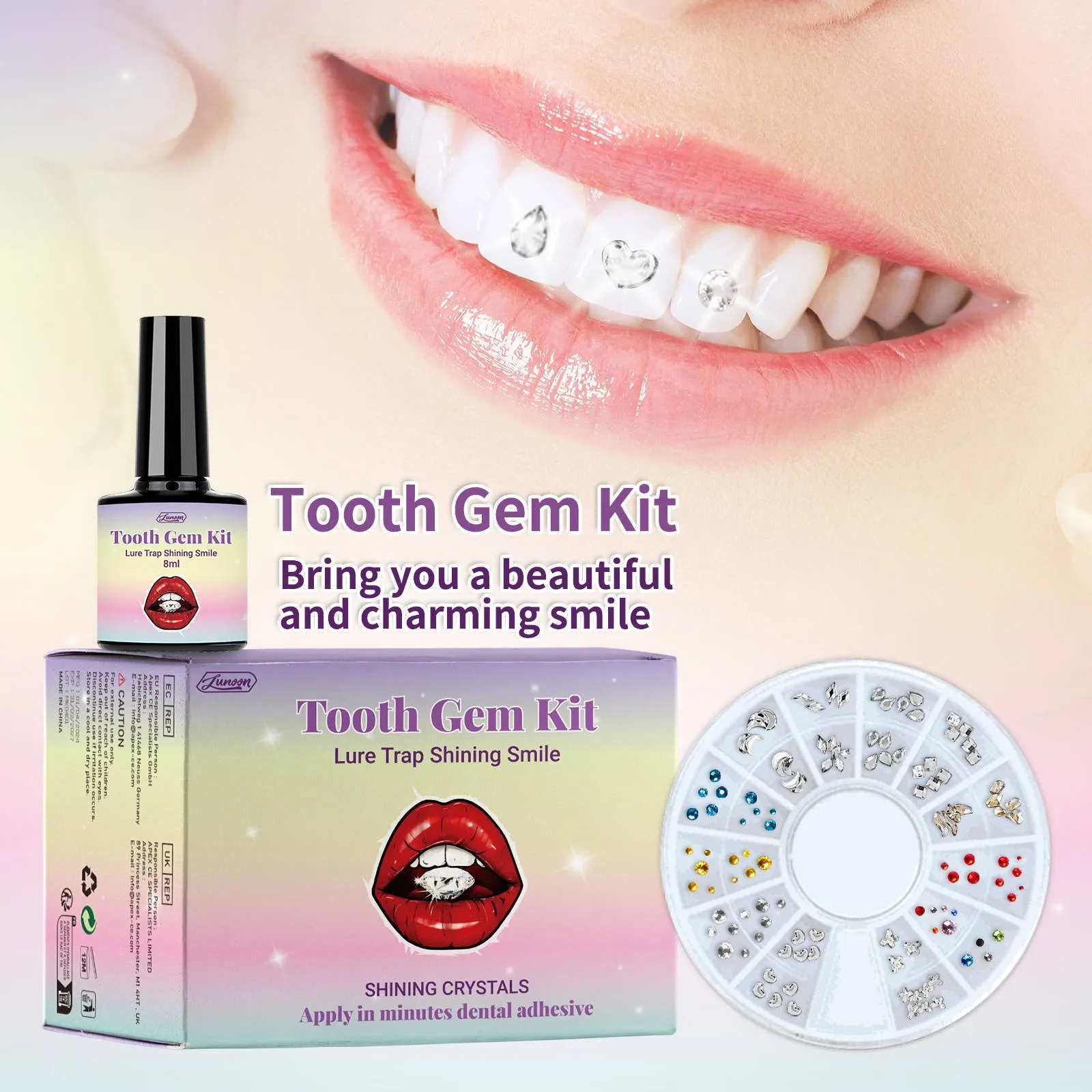 Tooth Diamond Kit,12 Shapes Diamond DIY Crystals Jewelry With Glue And Light,Qualified Tooth Diamond Kit For Teeth, Tooth Diamon