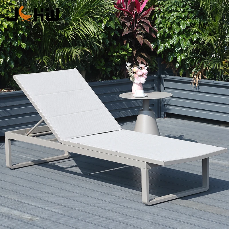 Custom Aluminum Chaise Lounge Double Layer Teslin Mesh Hotel Pool Furniture Beach Pool Outdoor Sunbed Sun Lounger