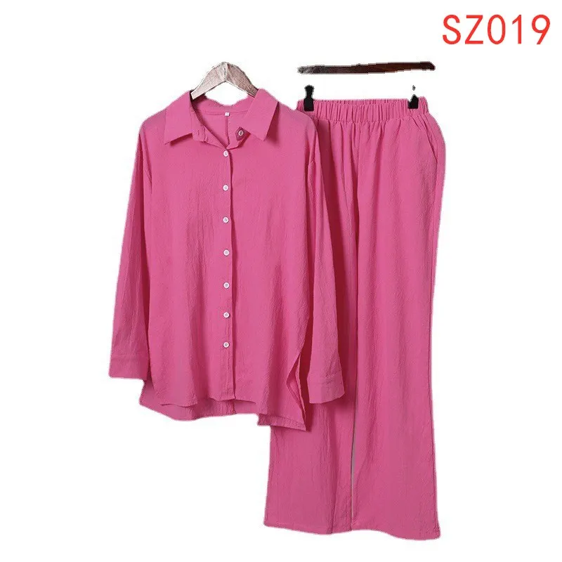 

2024 New women's shirt pants set long-sleeved lapel shirt and elastic pants 2-piece set