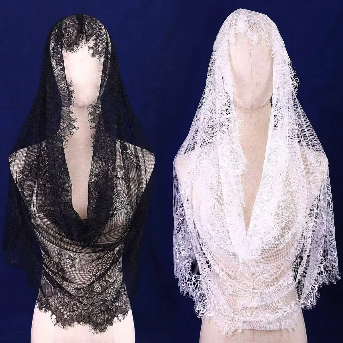 Feminino nupcial muçulmano casamento bordado headveil floral renda mantila véu católico preto igreja véu marfim branco malha xale