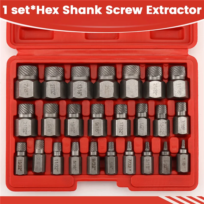 ABJO-25 ชิ้นสกรู Extractors Hex Shank Imperial Screw Remover เครื่องมือสําหรับสกรูที่เสียหาย Bolts Extractor เครื่องมือ