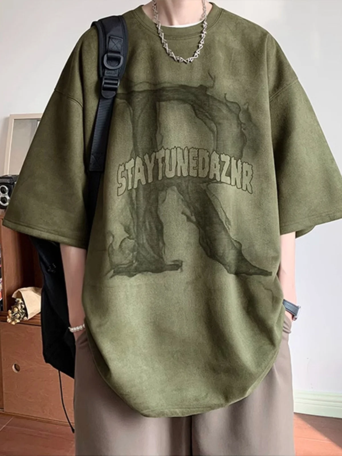 

American Retro Suede Men's T-irt ort Sve 2024 New Heavyweight Loose Fit 7 f Sve Hoodie Trendy Brand