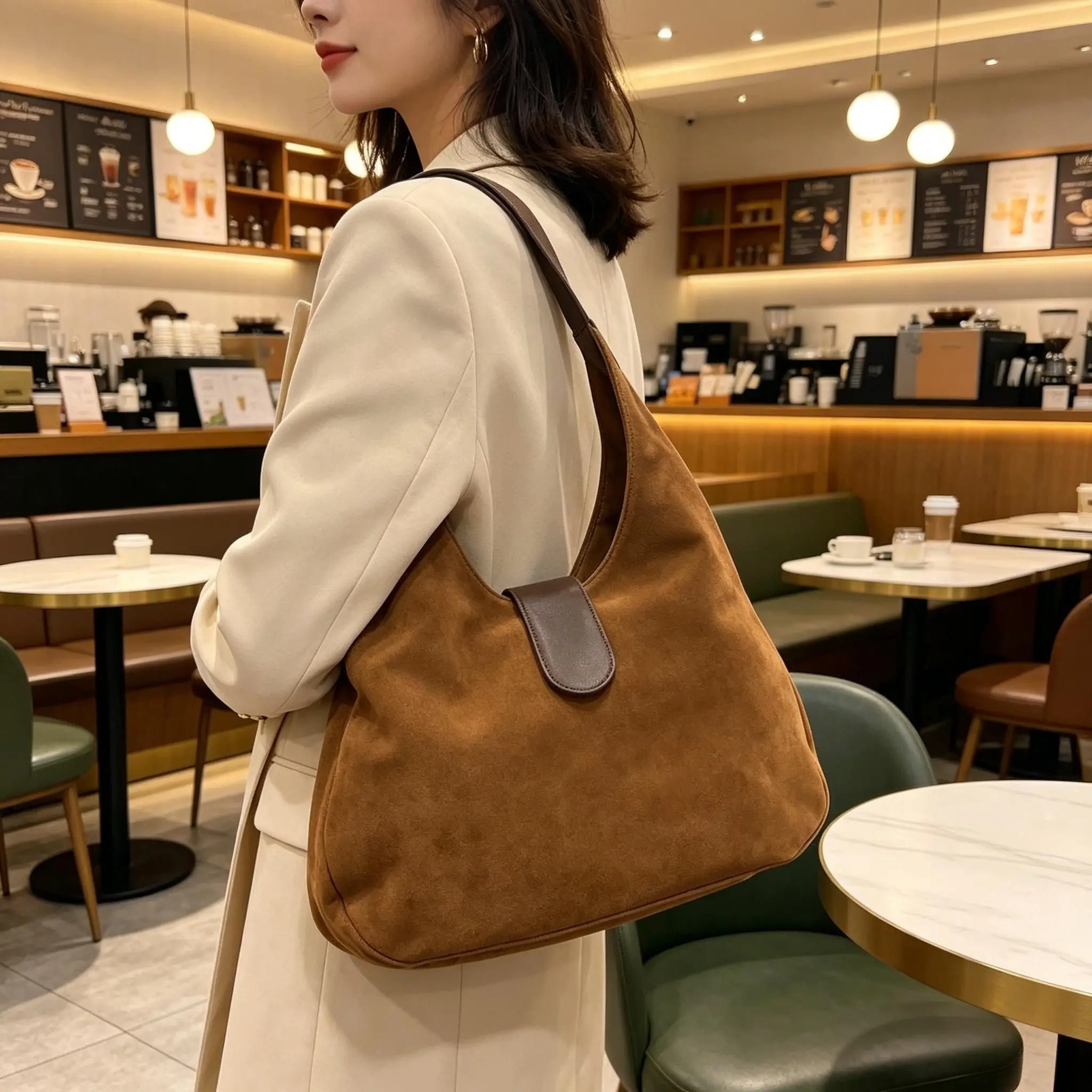 

Women Suede Shoulder Bag with Zipper Hobo Bags Large Capacity Handbag Slouchy Bag Commuter Travel Bag Purses and Handbags Luxury