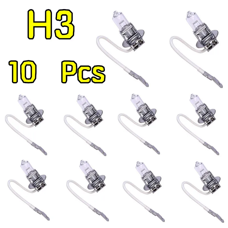 

10pcs H3 12V55W fog lamp halogen bulb white transparent quartz glass headlamp automobile 12V55W fog lamp 3200K wholesale