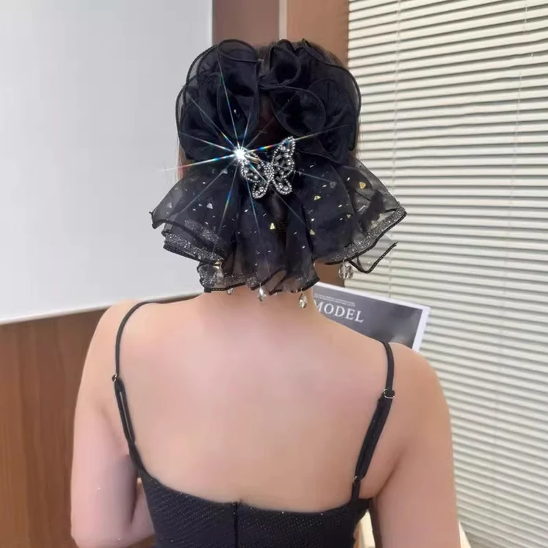 الفرنسية أنيقة الراين فراشة كليب الكورية مزاجه شبكة ذيل حصان كليب إكسسوارات الشعر #5