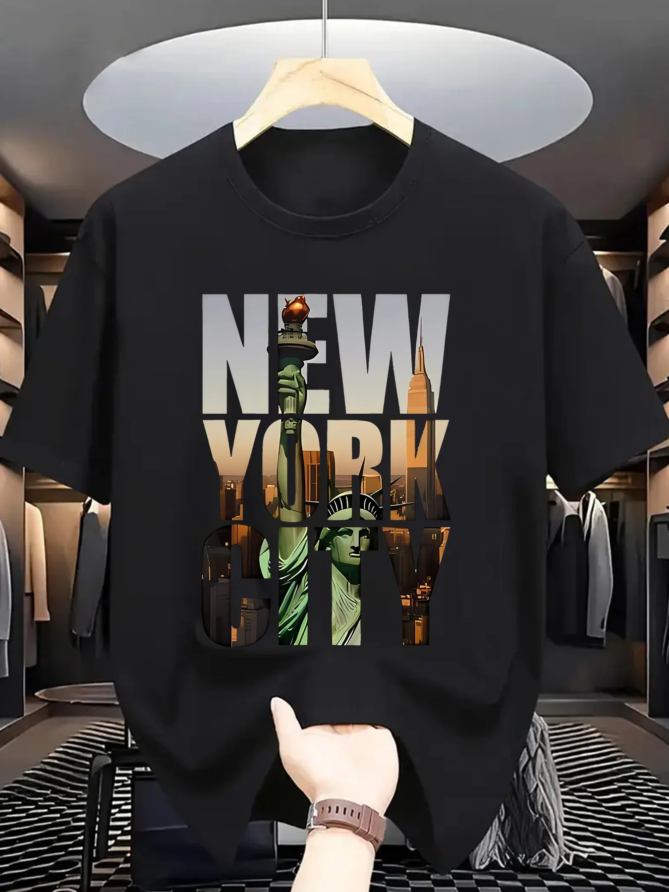 

Mens Casual New York City Graphic T-Shirt Short Sleeve Lightweight Polyester Round Neck Machine Washable