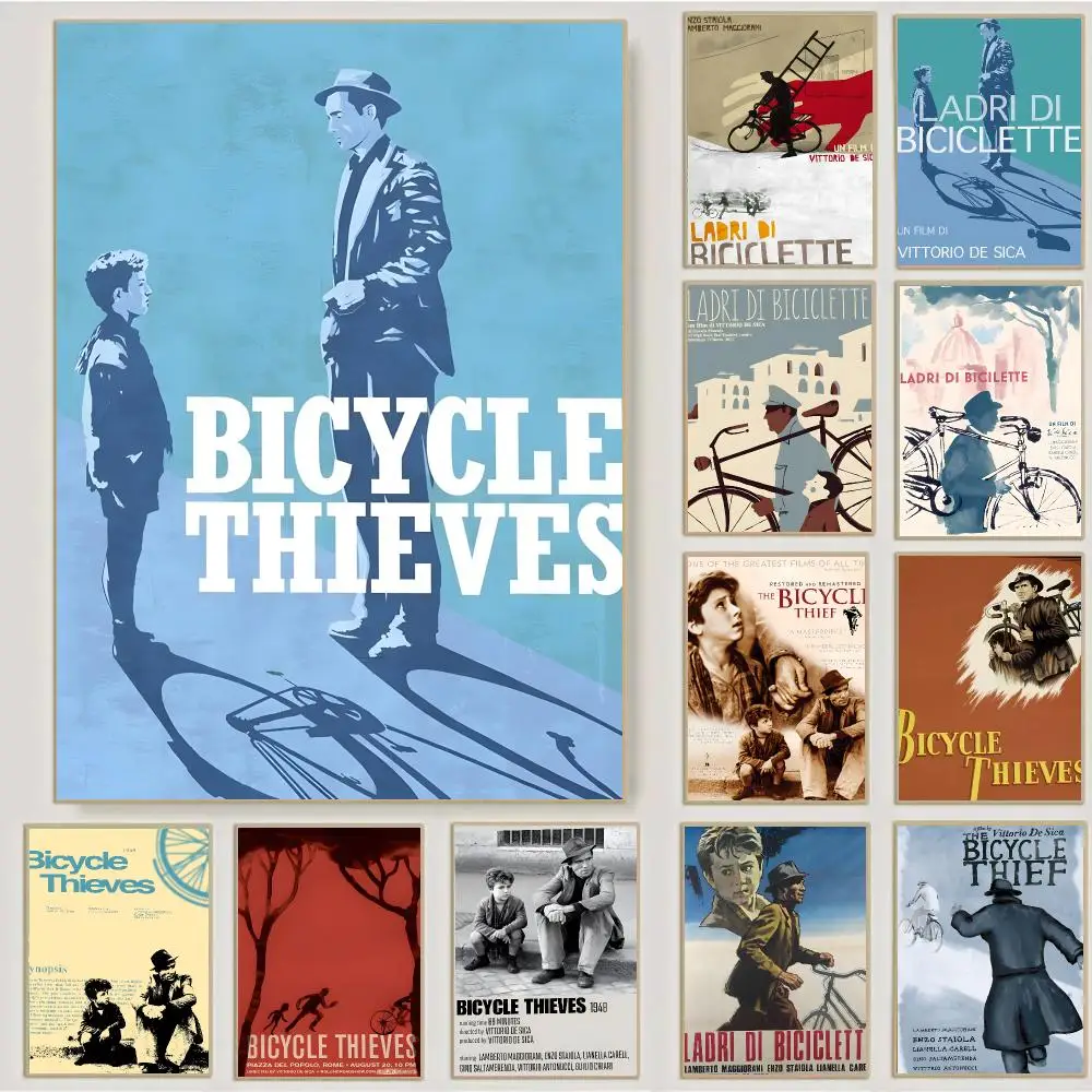 Bicycle Thieves Movie Classic Neorealism Poster Waterproof Sticky Wall Art Print For Bedroom Living Room Hallway Bar Home Decor