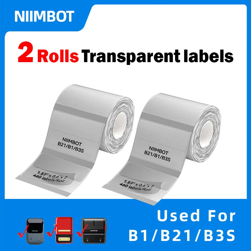 Niimbot 2Rolls Transparent Stickers Label  Portable Printer Thermal Label Waterproof Stickers Fast Printing For B1/B21/B3S/B203