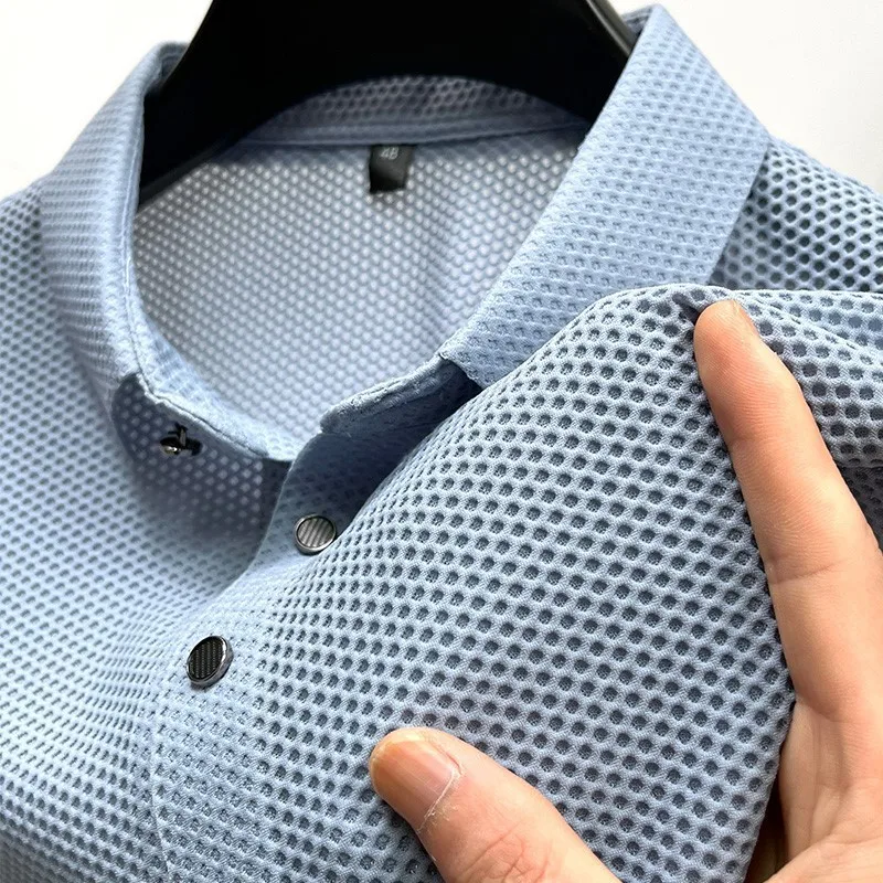 

Мужская футболка из ледяного шелка с коротким рукавом и сетчатой вставкой, летний топ, повседневная быстросохнущая модель