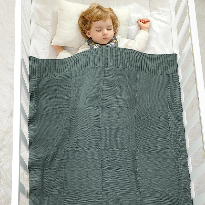 

Baby Blanket Cotton Knitted Newborn Stroller Swaddle Wrap Fashion Solid Boys Girls Plaid 90*70CM Infant Bedding Quilt Super Soft