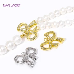 18K Gold Plated Inlaid Zircon 2 Strand Bowknot Connector For Jewelry Making Bracelet Connectors DIY Necklace Jewelry Accessories