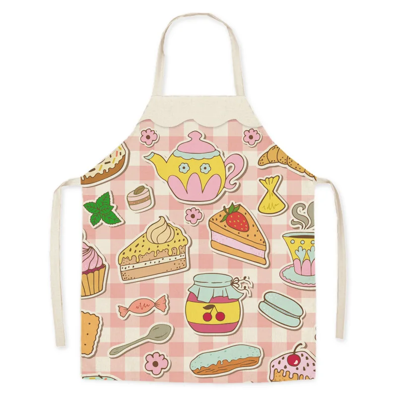 Cartoon Food Print Apron Fruit Pattern Parent-child Sleeveless Apron Linen Stain Resistant Apron Kitchen Cooking Accessories