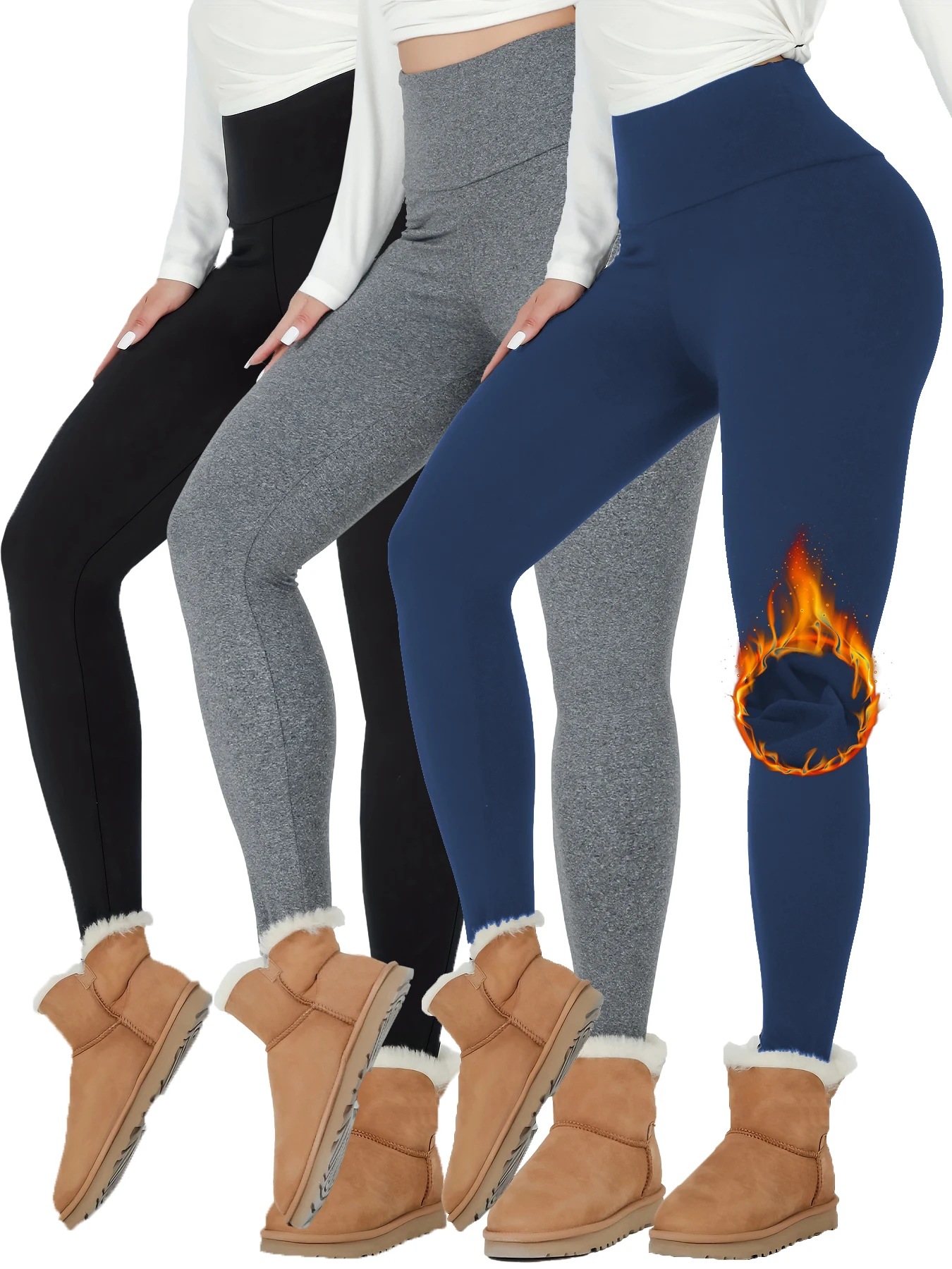 

3 Pack Womens Thermal Fleece Lined High Waisted Leggings. Workout Winter Warm Thick Tights Soft Yoga Pants
