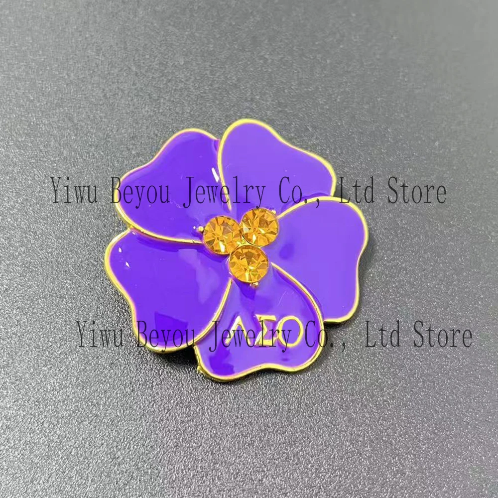 Gold-Plated Delta Greek Letter Violet Brooch