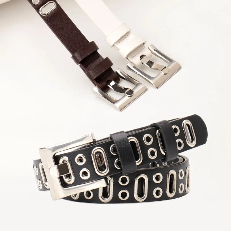 Stylish Men's Studded Casual Belt Punk Rock Decorative Waist Belt For Jeans Unisex Custom-fit Oval Belt Pu Alloy Belt, Black
