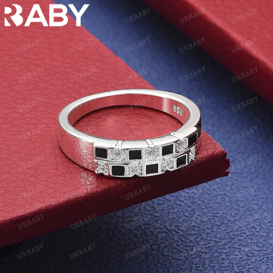 

URBABY 925 Sterling Silver Size 7-10 Zircons Square Ring Fashion Jewelry Charm Grace Noble Wedding Accessories