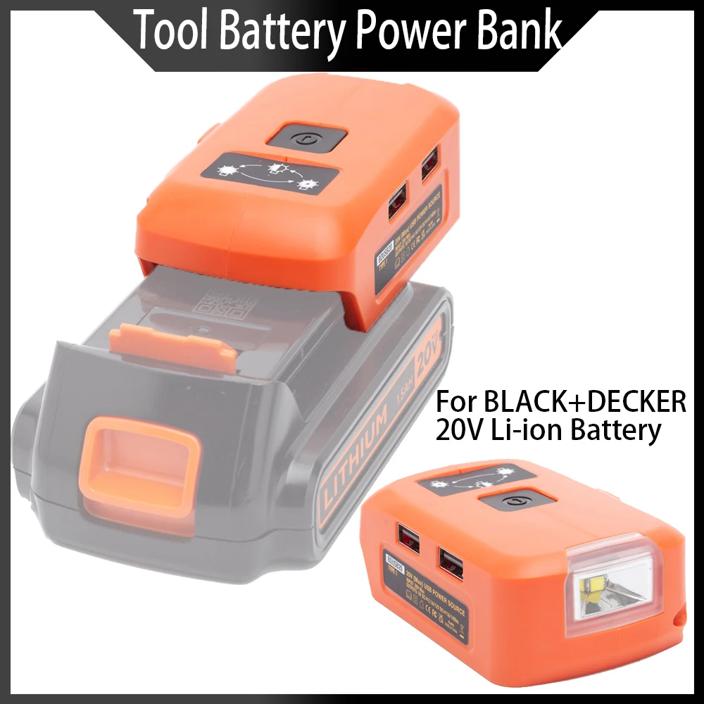 

Tool battery mobile power supply suitable for BLACK+DECKER 20V Li-ion battery with USB, DC charging interface power bank