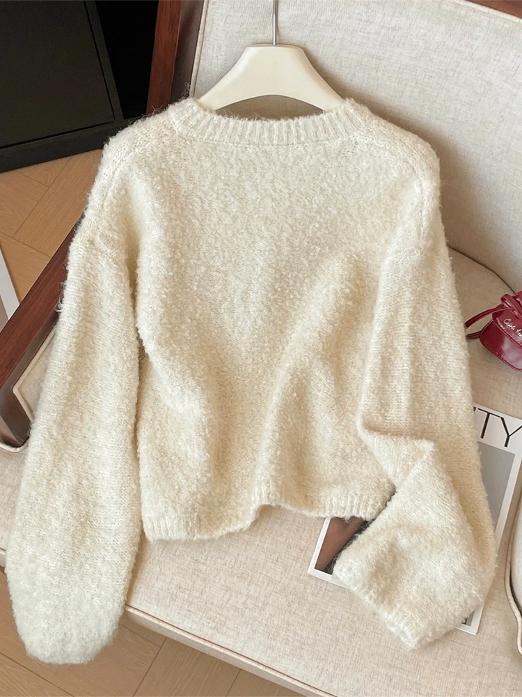 Women Coffee Cardigan Sweater Harajuku Vintage Korean Y2k Long Sleeves O-Neck Cashmere Sweaters Jumper 2000s Clothes Autumn 2024