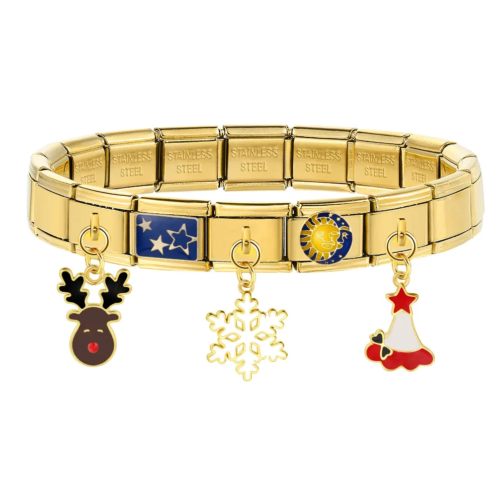 Modische Bunte Weihnachtsserie Charms Anhänger Italienischer Charm Edelstahl-Link passend für 9mm Perlen zur Herstellung von DIY-Schmuckarmbändern – Detail 2