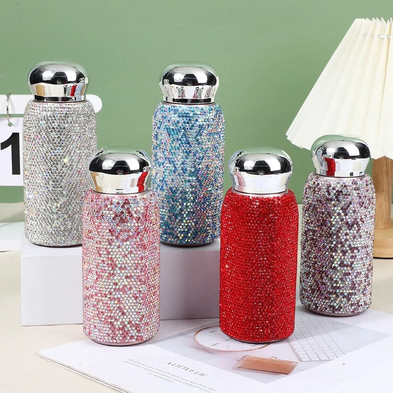 

240ML Mini Thermos Vacuum Flasks Pocket Cup 304 Double-layer Stainless Steel Thermal Insulation Water Bottle with Diamond Gift