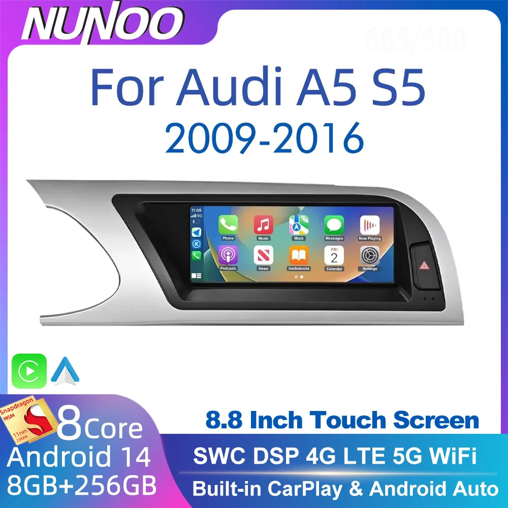 256G CarPlay اللاسلكية لأودي A5 S5 2009-2014 2015 2016 راديو السيارة أندرويد السيارات سيارة مشغل وسائط متعددة ستيريو لتحديد المواقع شاشة نافي #1