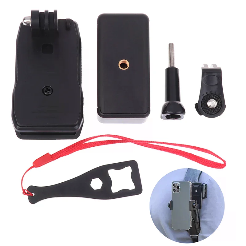 1 قطعة حقيبة الظهر المضادة للانزلاق حزام قاعدة تركيب مزودة بمشبك حامل هاتف قابل للتعديل في الهواء الطلق حامل فيديو مباشر المشبك جبل