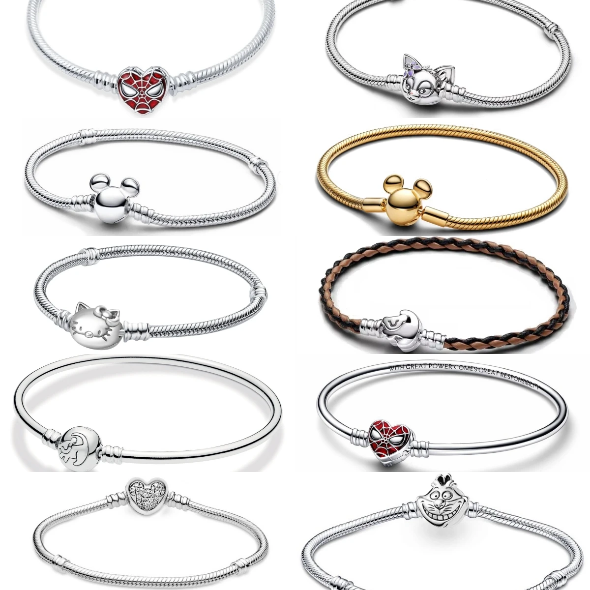 

MINISO 925 Silver Hello Kitty Snake Chain Bracelet Decoration Bangle For Women Femme Mickey Bracelets Accessories Jewelry Gift